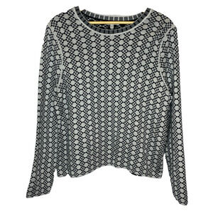 Women's XL Nic & Zoe Gray Geometric Pattern Crewneck Cotton Blend Sweater